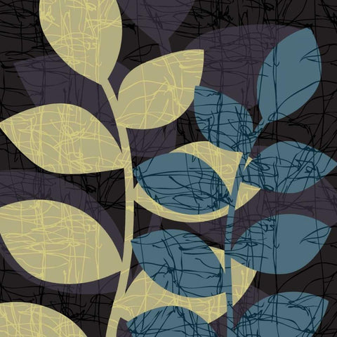Scribble Leaves I White Modern Wood Framed Art Print with Double Matting by Emery, Kristin