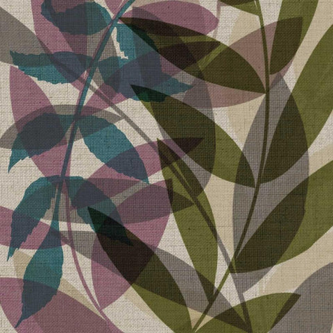 Purple Green Leaves Mate White Modern Wood Framed Art Print with Double Matting by Emery, Kristin