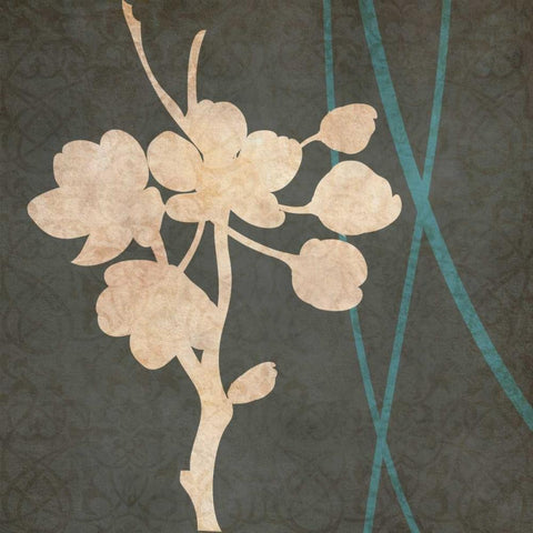 Blue and Gray Flowers II Gold Ornate Wood Framed Art Print with Double Matting by Emery, Kristin