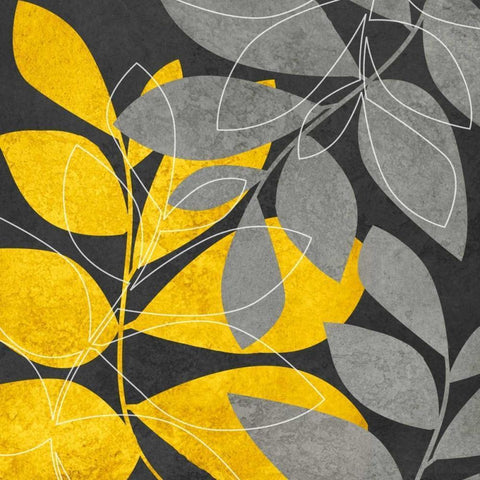 Gray and Gold Leaves II White Modern Wood Framed Art Print by Emery, Kristin