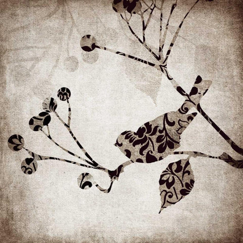Solo Bird II Black Ornate Wood Framed Art Print with Double Matting by Emery, Kristin