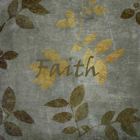 Gold and Brown Leaves Faith Black Modern Wood Framed Art Print by Emery, Kristin