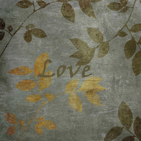 Green and Brown Leaves Love Black Modern Wood Framed Art Print by Emery, Kristin