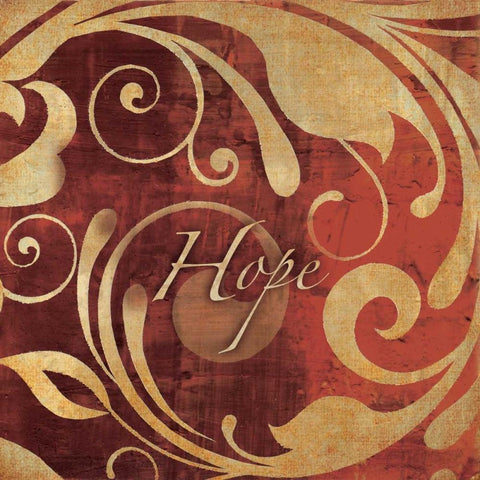 Red and Gold Hope White Modern Wood Framed Art Print with Double Matting by Emery, Kristin