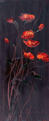 Poppies Trip1 Black Ornate Wood Framed Art Print with Double Matting by Kruk