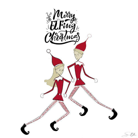 Merry Elfing Christmas 2 Black Ornate Wood Framed Art Print with Double Matting by Elizabeth, Sara