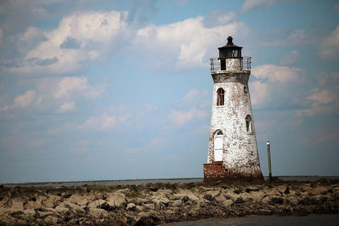 Lighthouse Black Ornate Wood Framed Art Print with Double Matting by Colberg, Lisa