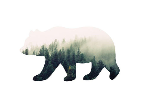 Bear Silhouette 1 Black Ornate Wood Framed Art Print with Double Matting by McFarland, Leslie