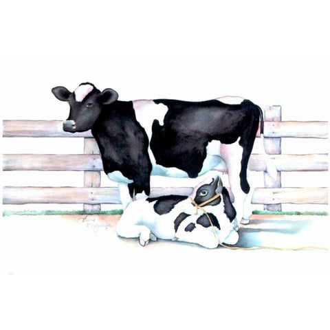 Big Moo Lil Moo Gold Ornate Wood Framed Art Print with Double Matting by Korsgaden, Laurie