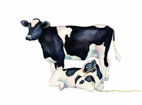 Mama Moo Baby Moo White Modern Wood Framed Art Print with Double Matting by Korsgaden, Laurie