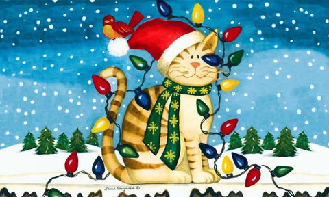 Christmas Cat White Modern Wood Framed Art Print with Double Matting by Korsgaden, Laurie