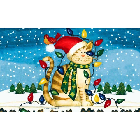 Christmas Cat Black Modern Wood Framed Art Print by Korsgaden, Laurie