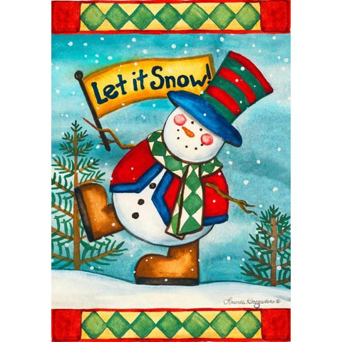 Let it Snow Flag Gold Ornate Wood Framed Art Print with Double Matting by Korsgaden, Laurie
