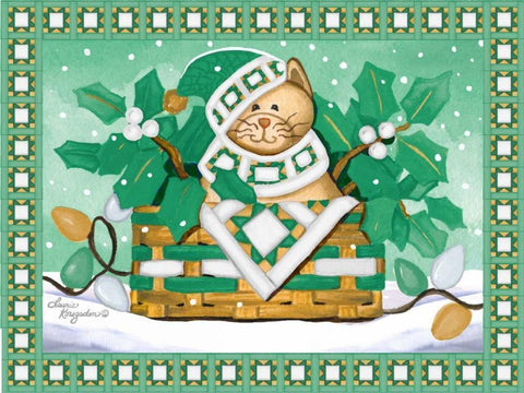Festive Cat White Modern Wood Framed Art Print with Double Matting by Korsgaden, Laurie