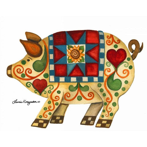 Festive Pig White Modern Wood Framed Art Print by Korsgaden, Laurie
