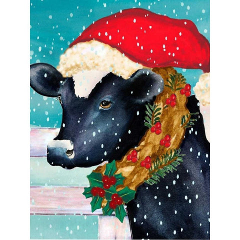 Christmas Cow Vertical White Modern Wood Framed Art Print by Korsgaden, Laurie
