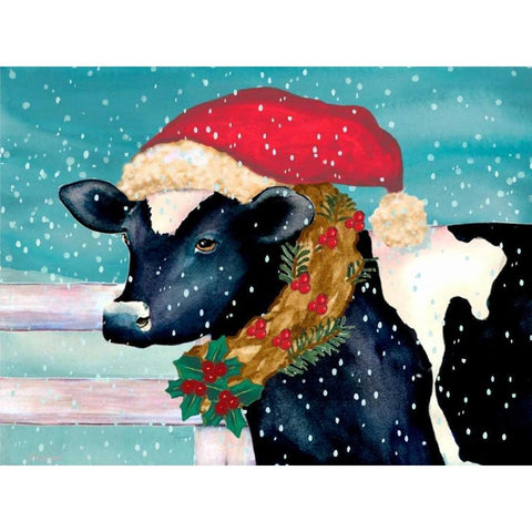 Christmas Cow White Modern Wood Framed Art Print by Korsgaden, Laurie