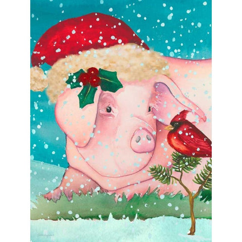 Sir Christmas Pig White Modern Wood Framed Art Print by Korsgaden, Laurie