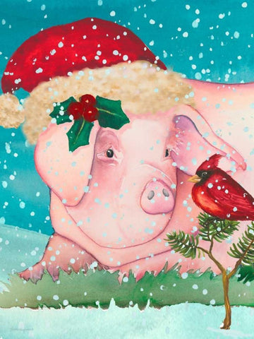 Sir Christmas Pig White Modern Wood Framed Art Print with Double Matting by Korsgaden, Laurie