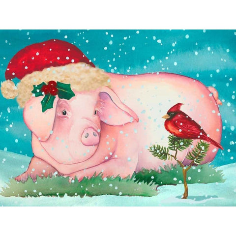 Christmas Pig And Friend Gold Ornate Wood Framed Art Print with Double Matting by Korsgaden, Laurie