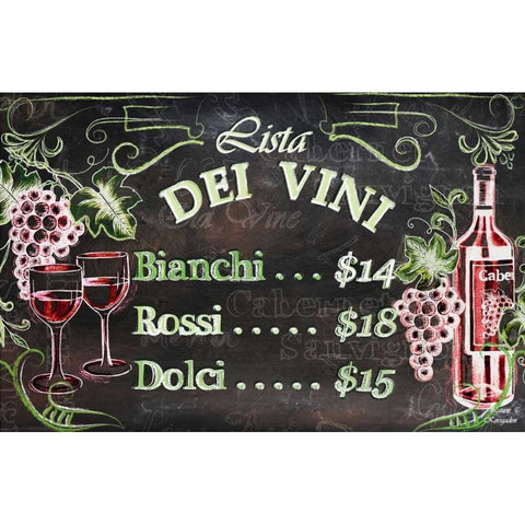 Vino and Grapes Chalkboard Menu White Modern Wood Framed Art Print by Korsgaden, Laurie