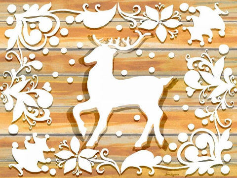Holiday Deer White Modern Wood Framed Art Print with Double Matting by Korsgaden, Laurie