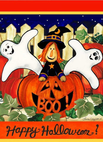 Happy Halloween White Modern Wood Framed Art Print with Double Matting by Korsgaden, Laurie