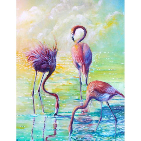 Flamingo Family 1 Gold Ornate Wood Framed Art Print with Double Matting by Colberg, Lisa