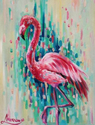 Flamingo Pose 1 White Modern Wood Framed Art Print with Double Matting by Colberg, Lisa