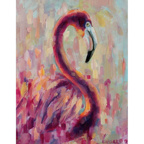 Flamingo Bliss 1 Black Modern Wood Framed Art Print with Double Matting by Colberg, Lisa