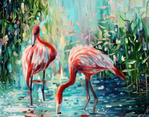 Flamingos Delight 1 Black Ornate Wood Framed Art Print with Double Matting by Colberg, Lisa