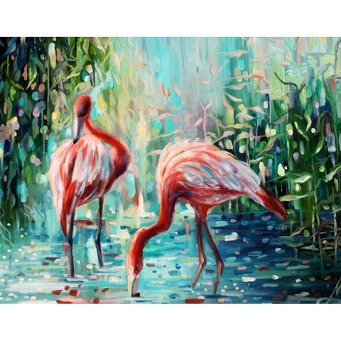 Flamingos Delight 1 White Modern Wood Framed Art Print by Colberg, Lisa