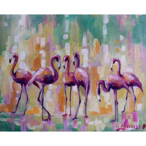 Flamingo Rondevu 1 Black Modern Wood Framed Art Print by Colberg, Lisa