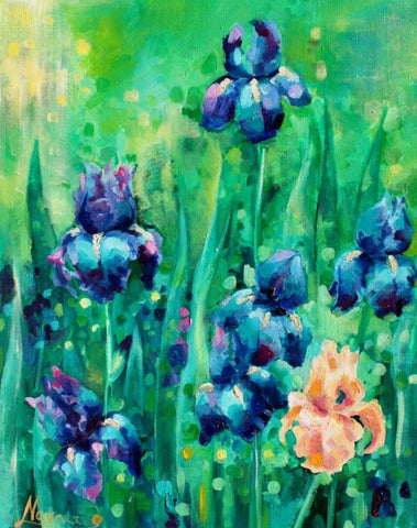 Irises 1 White Modern Wood Framed Art Print with Double Matting by Colberg, Lisa