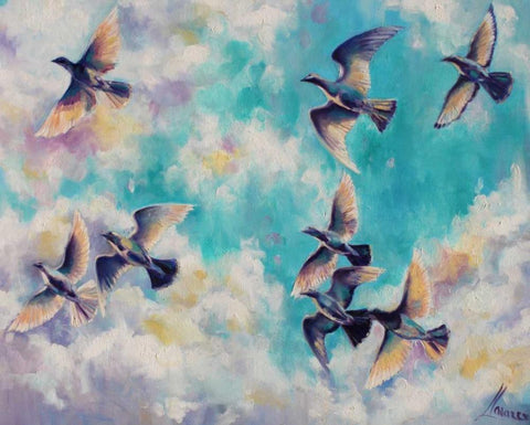 Birds 1 Black Ornate Wood Framed Art Print with Double Matting by Colberg, Lisa