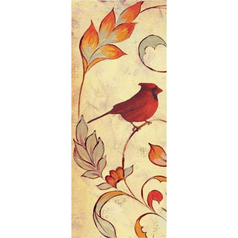 Bird Vine Panel 1 White Modern Wood Framed Art Print by Rossi, Lorraine