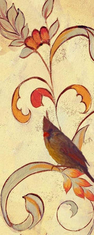 Bird Vine Panel 2 White Modern Wood Framed Art Print with Double Matting by Rossi, Lorraine