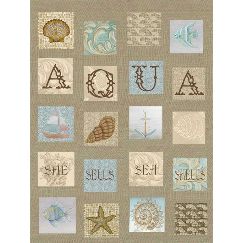 Aqua Tiles Black Modern Wood Framed Art Print with Double Matting by Rossi, Lorraine