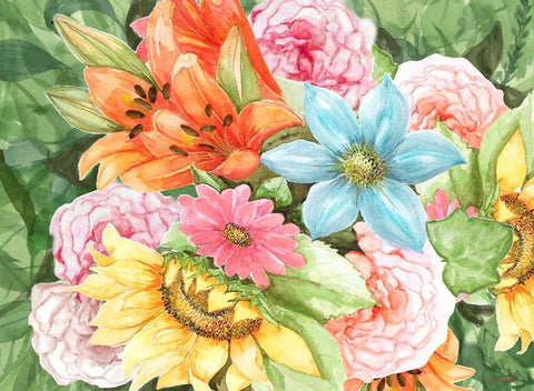 Jungle Bouquet Black Ornate Wood Framed Art Print with Double Matting by Rossi, Lorraine