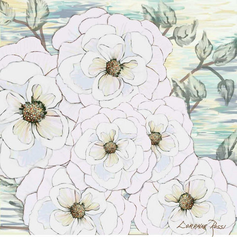 White Water Flowers 1 Black Ornate Wood Framed Art Print with Double Matting by Rossi, Lorraine