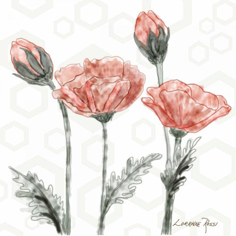 Poppy Umbrella White Modern Wood Framed Art Print with Double Matting by Rossi, Lorraine