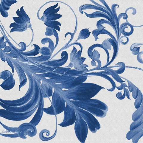 Elegant Blue Flourish 1 White Modern Wood Framed Art Print with Double Matting by Rossi, Lorraine