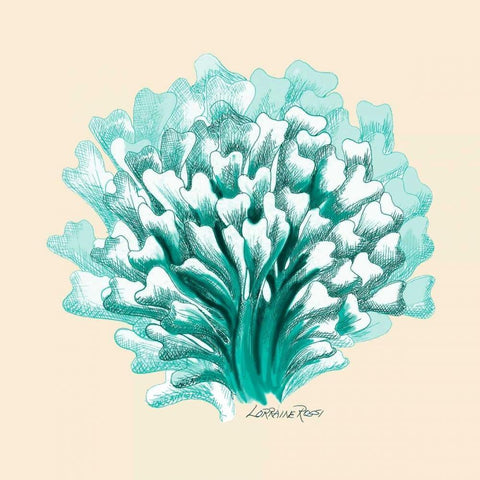 Teal Beige Coral Mate White Modern Wood Framed Art Print by Rossi, Lorraine