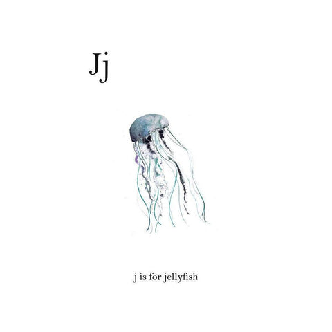 J is for Jellyfish White Modern Wood Framed Art Print by Straatsma, Leah