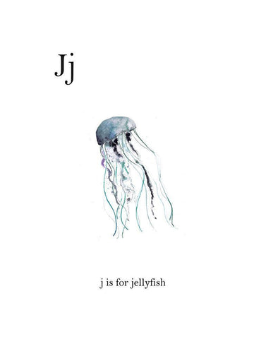 J is for Jellyfish Black Ornate Wood Framed Art Print with Double Matting by Straatsma, Leah