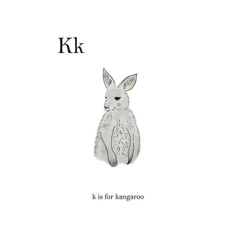 K is for Kangaroo White Modern Wood Framed Art Print by Straatsma, Leah