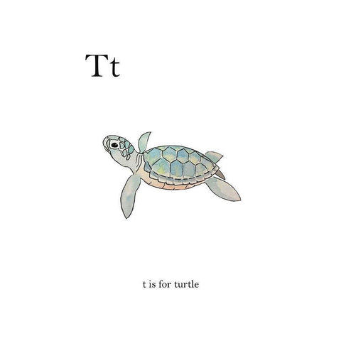 T is for Turtle White Modern Wood Framed Art Print by Straatsma, Leah