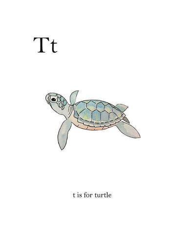 T is for Turtle White Modern Wood Framed Art Print with Double Matting by Straatsma, Leah