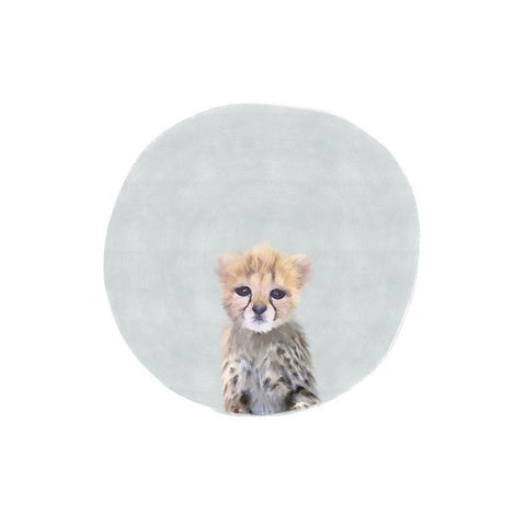 Baby Cheetah Circle White Modern Wood Framed Art Print by Straatsma, Leah