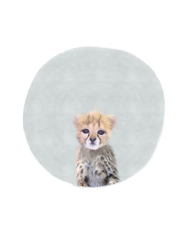 Baby Cheetah Circle White Modern Wood Framed Art Print with Double Matting by Straatsma, Leah